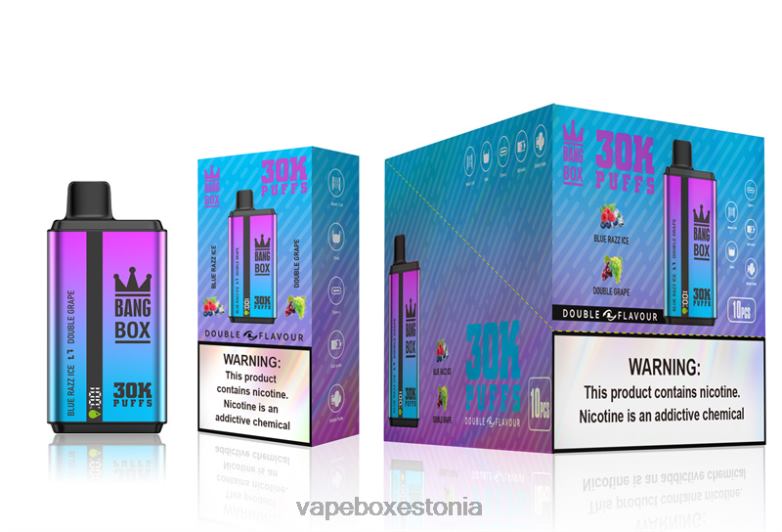 Disposable Vape Eesti - Bang Box 30 000 pahvi kahekordse maitsega 4R2L672 sinine razz jää & topeltviinamarja