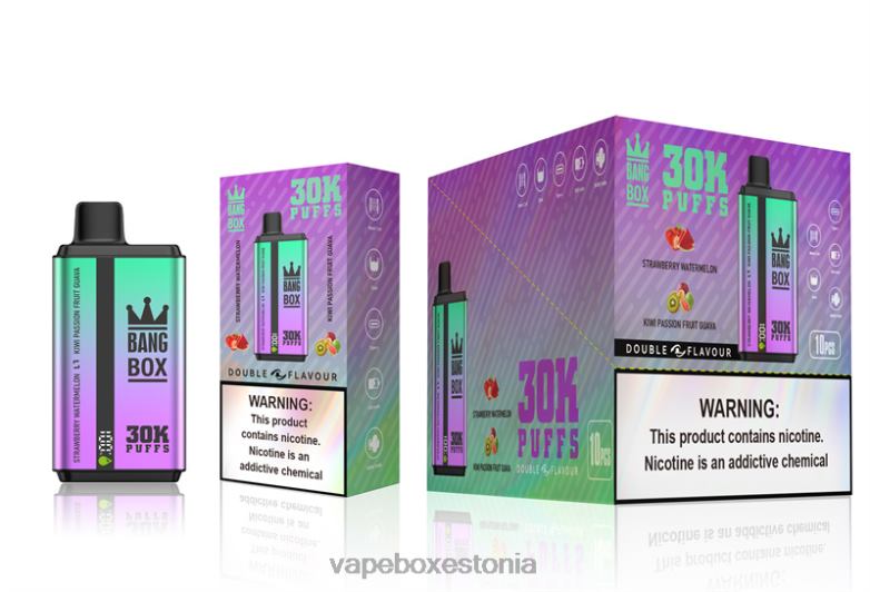 Vape Eesti - Bang Box 30 000 pahvi kahekordse maitsega 4R2L670 maasikas arbuus ja kiivi kannatuspuu guajaav