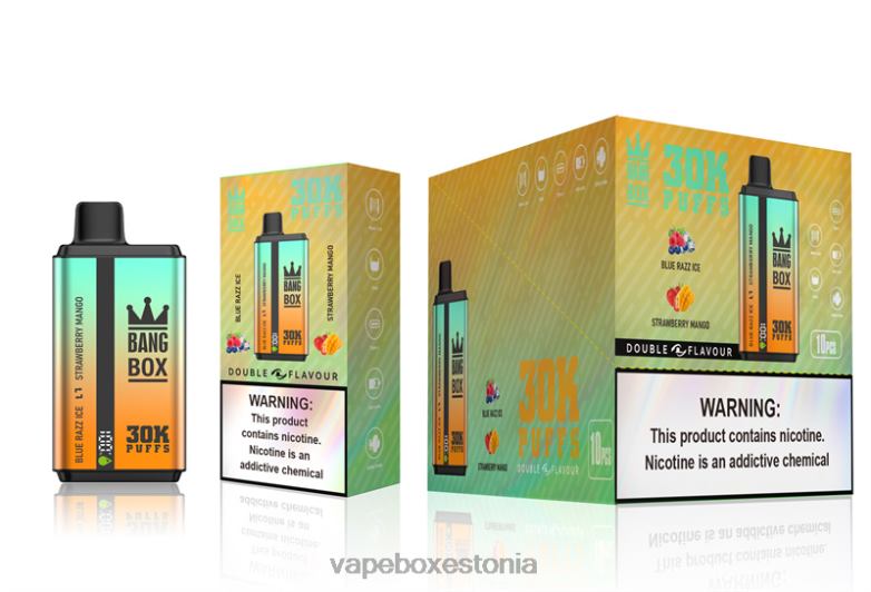 Vape Eesti - Bang Box 30 000 pahvi kahekordse maitsega 4R2L673 sinine razz jää & maasika mango