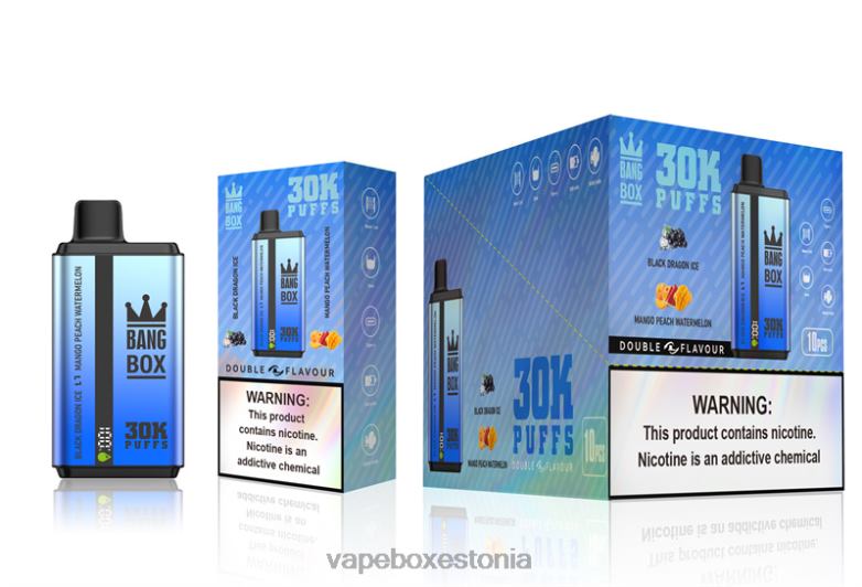 Vape Liquid - Bang Box 30 000 pahvi kahekordse maitsega 4R2L671 must draakonijää & mango virsiku arbuus